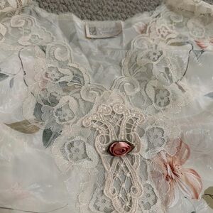 California Dynasty Cream Floral Lace Pajama Top